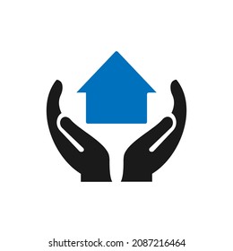 Diseño del logotipo Hand Home. Logotipo del hogar con vector de concepto de mano. Diseño de logotipo Hand y Home