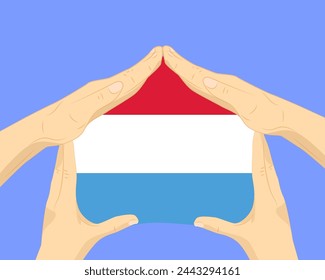 Hand home with Luxembourg flag, residential or investment idea, real estate in Luxembourg, vector design, buying house in foreign country, housing and home concept