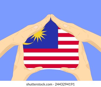 Hand home with Malaysia flag, residential or investment idea, real estate in Malaysia, vector design, buying house in foreign country, housing and home concept