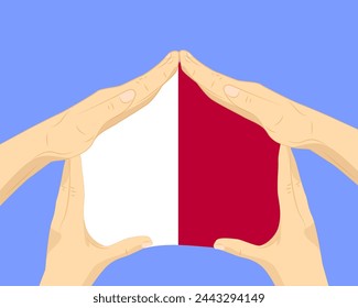 Hand home with Malta flag, residential or investment idea, real estate in Malta, vector design, buying house in foreign country, housing and home concept