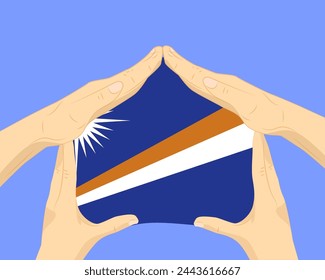 Hand home with Marshall Islands flag, residential or investment idea, real estate in Marshall Islands, vector design, buying house in foreign country, housing and home concept