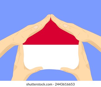 Hand home with Monaco flag, residential or investment idea, real estate in Monaco, vector design, buying house in foreign country, housing and home concept