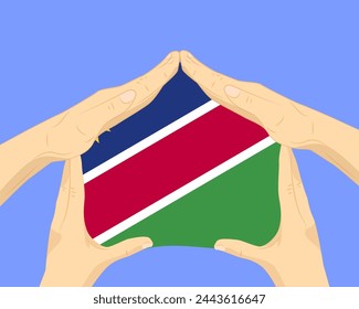 Hand home with Namibia flag, residential or investment idea, real estate in Namibia, vector design, buying house in foreign country, housing and home concept