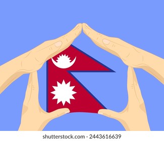 Hand home with Nepal flag, residential or investment idea, real estate in Nepal, vector design, buying house in foreign country, housing and home concept