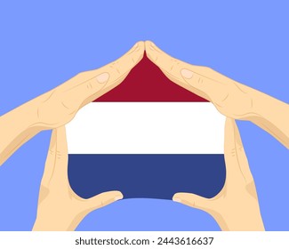 Hand home with Netherlands flag, residential or investment idea, real estate in Netherlands, vector design, buying house in foreign country, housing and home concept