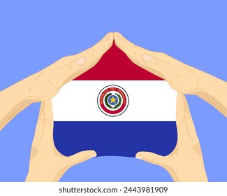 Hand home with Paraguay flag, residential or investment idea, real estate in Paraguay, vector design, buying house in foreign country, housing and home concept