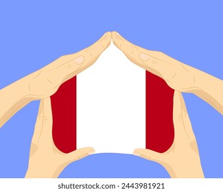 Hand home with Peru flag, residential or investment idea, real estate in Peru, vector design, buying house in foreign country, housing and home concept