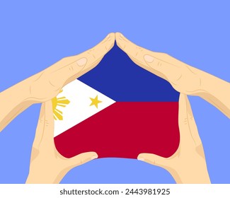 Hand home with Philippines flag, residential or investment idea, real estate in Philippines, vector design, buying house in foreign country, housing and home concept