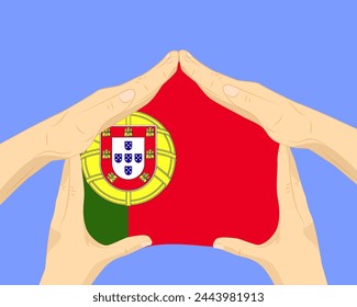 Hand home with Portugal flag, residential or investment idea, real estate in Portugal, vector design, buying house in foreign country, housing and home concept