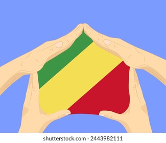 Hand home with Republic Of The Congo flag, residential or investment idea, real estate in Republic Of The Congo, vector design, buying house in foreign country, housing and home concept