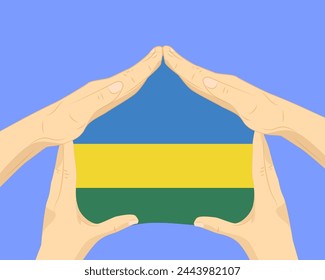 Mano a casa con la bandera de Ruanda, idea residencial o de inversión, bienes raíces en Ruanda, diseño de Vectores, comprar casa en el país extranjero, vivienda y concepto de hogar