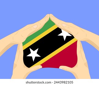 Hand home with Saint Kitts And Nevis flag, residential or investment idea, real estate in Saint Kitts And Nevis, vector design, buying house in foreign country, housing and home concept