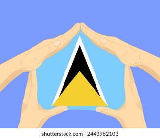 Hand home with Saint Lucia flag, residential or investment idea, real estate in Saint Lucia, vector design, buying house in foreign country, housing and home concept