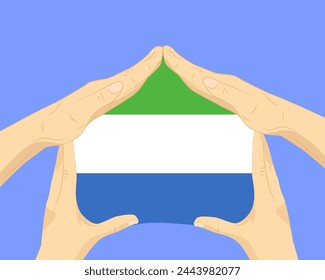 Hand home with Sierra Leone flag, residential or investment idea, real estate in Sierra Leone, vector design, buying house in foreign country, housing and home concept