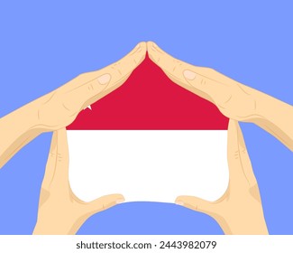 Hand home with Singapore flag, residential or investment idea, real estate in Singapore, vector design, buying house in foreign country, housing and home concept