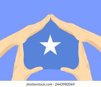 Hand home with Somalia flag, residential or investment idea, real estate in Somalia, vector design, buying house in foreign country, housing and home concept