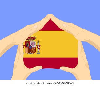 Hand home with Spain flag, residential or investment idea, real estate in Spain, vector design, buying house in foreign country, housing and home concept