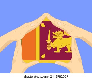 Hand home with Sri Lanka flag, residential or investment idea, real estate in Sri Lanka, vector design, buying house in foreign country, housing and home concept