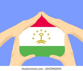 Hand home with Tajikistan flag, residential or investment idea, real estate in Tajikistan, vector design, buying house in foreign country, housing and home concept