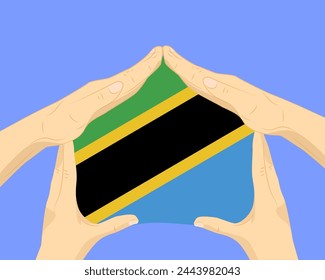 Mano a casa con la bandera de Tanzania, idea residencial o de inversión, bienes raíces en Tanzania, diseño de Vectores, compra de casa en el extranjero, vivienda y concepto de hogar