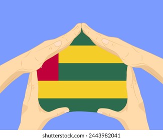 Hand home with Togo flag, residential or investment idea, real estate in Togo, vector design, buying house in foreign country, housing and home concept