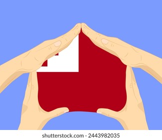 Casa de mano con la bandera de Tonga, idea residencial o de inversión, bienes raíces en Tonga, diseño de Vector, compra de casa en el país extranjero, vivienda y concepto de hogar