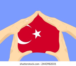 Hand home with Turkey flag, residential or investment idea, real estate in Turkey, vector design, buying house in foreign country, housing and home concept