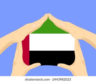 Hand home with UAE flag, residential or investment idea, real estate in UAE, vector design, buying house in foreign country, housing and home concept