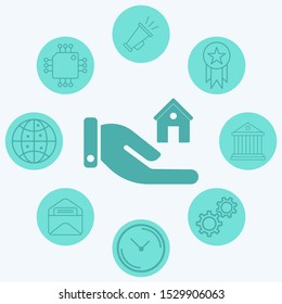 Hand with home vector icon sign symbol