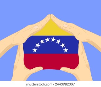 Casa de mano con bandera de Venezuela, idea residencial o de inversión, bienes raíces en Venezuela, diseño de Vectores, compra de casa en el extranjero, vivienda y concepto de hogar