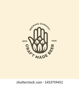 Hand and hop logo design template in linear style. Vector illustration.