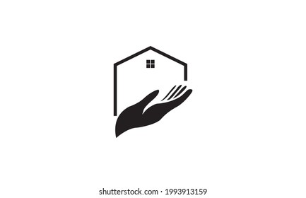 esperanza de mano con forma de casa logotipo gráfico vectorial