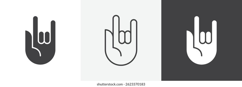 Hand Horns flat and liner vector icons set