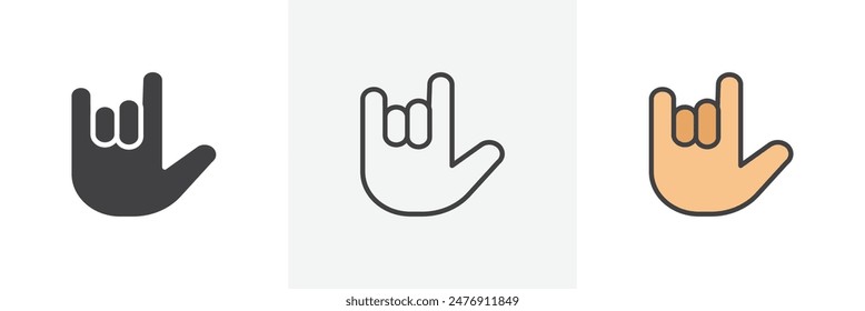 Handhörner flache dünne Linie Symbol Kollektion.