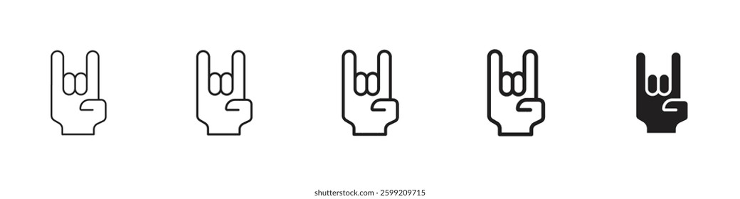 Hand Horns icons in black outline, solid and colored style