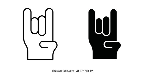 Hand Horns vector icon set black filled and outlined style.
