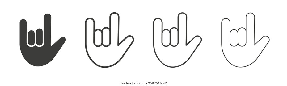 Hand Horns vector icon set in black and white color.