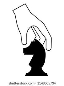hand with horse chess piece isolated icon