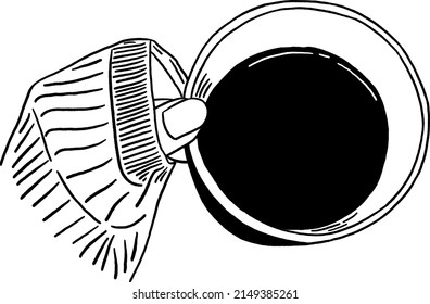 Hand with Hot Coffee cup Hand drawn Line art Illustration