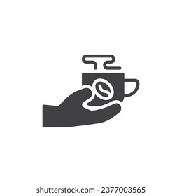 Mano con icono vector de taza de café caliente. signo plano relleno para concepto móvil y diseño web. Icono de tazas de café. Símbolo, ilustración del logotipo. Gráficos vectoriales
