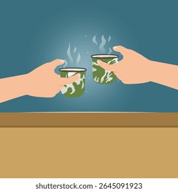 Hand hot water in the cup cheers design illustration  