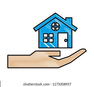 hand with house building icon