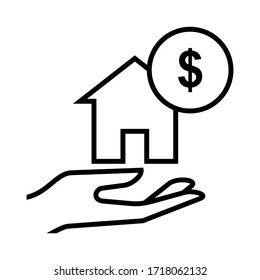 Hand, house and dollar vector for office, web, apps, ui, marketplace symbol illustration.