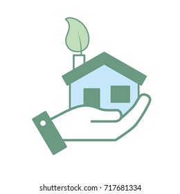 hand with house with ecological leaf to environment care