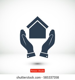 hand and house icon, vector best flat icon,EPS