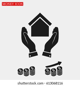 hand and house icon, vector best flat icon,EPS