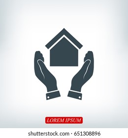 hand and house icon, vector best flat icon,EPS