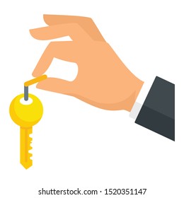 Hand house key icon. Flat illustration of hand house key vector icon for web design