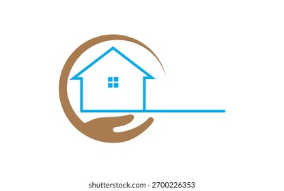 Plantilla de diseño de logotipo de mano y casa para bienes raíces Vector moderno Marca