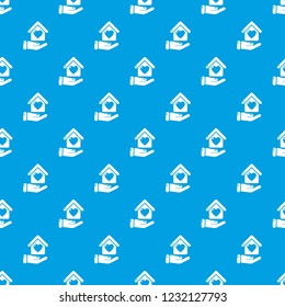 Hand house pattern vector seamless blue repeat for any use